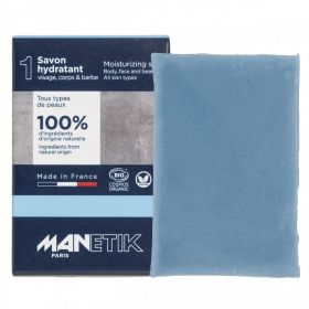Feuchtigkeitsspendende Seife, Gesicht, Körper und Bart - Bio, vegan und 100% natürlich - Für alle Hauttypen - 100g - ManEtik
