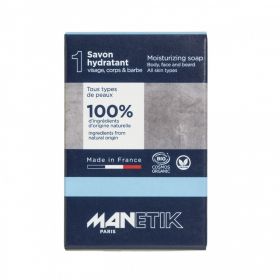 Feuchtigkeitsspendende Seife, Gesicht, Körper und Bart - Bio, vegan und 100% natürlich - Für alle Hauttypen - 100g - ManEtik