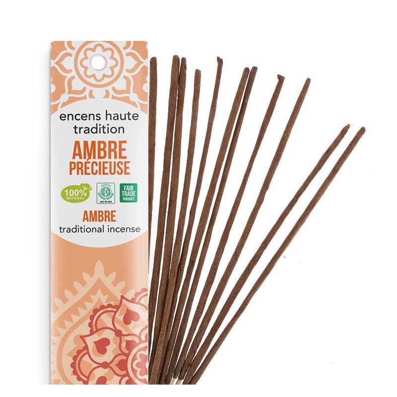 Encens Indiens, 100% naturels "Haute tradition" - Ambre précieuse - 20 pces - Les encens du monde