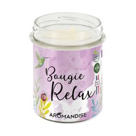 Bougie d'ambiance "Relax" 100% naturelle à la cire de soja, 30h - 150g - Aromandise