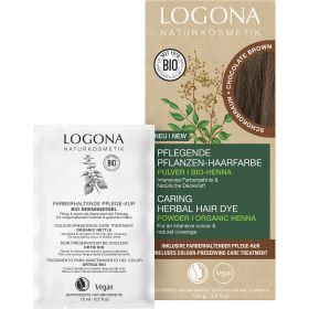 Poudre de coloration végétale BIO + Soin préparateur - Chocolat brun - 2x50g + 1x 15ml - Logona