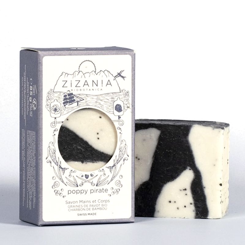 Savon Suisse au pavot BIO et charbon de bambou, Poppy Pirate - 85g - Zizania