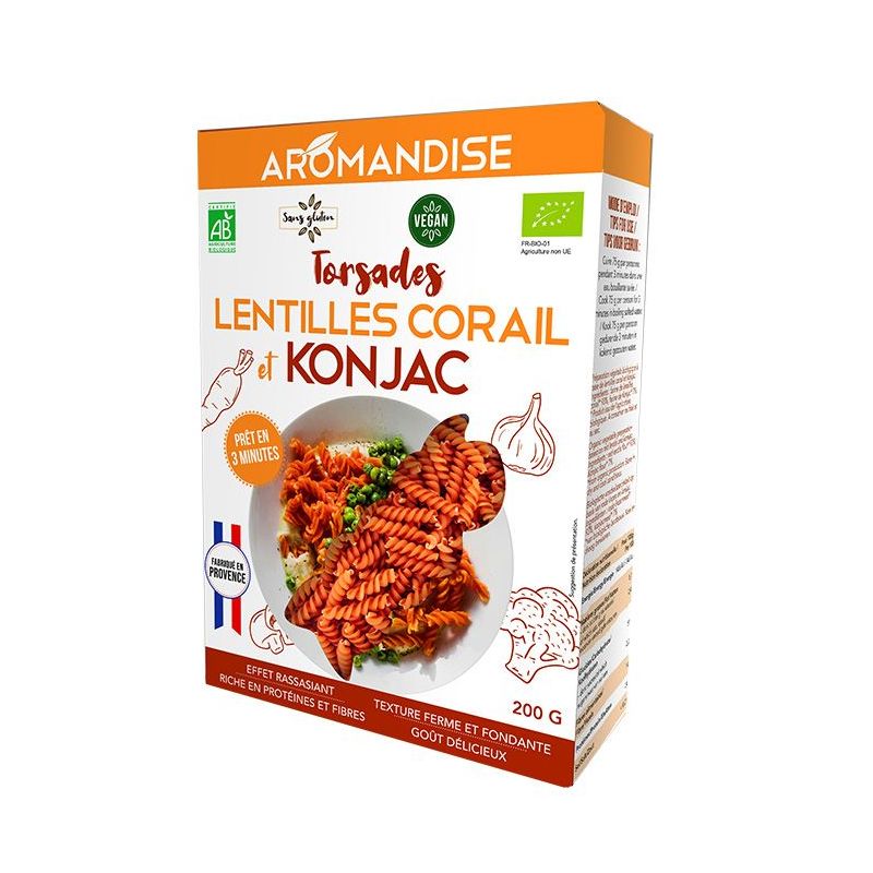 Torsades/Fusilli de lentilles corail & Konjac - 200g - Aromandise
