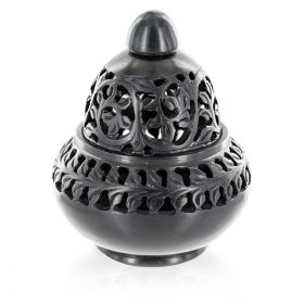 Porte-encens en pierre en dentelle ciselée, "Venise", Noir - Les encens du monde
