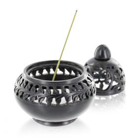 Räucherstäbchenhalter aus ziseliertem Stein, "Venedig", Schwarz - Les encens du monde