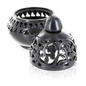 Räucherstäbchenhalter aus ziseliertem Stein, "Venedig", Schwarz - Les encens du monde