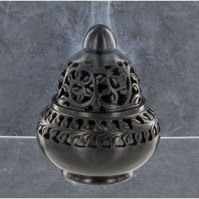 Porta incenso in pietra scolpita, "Venezia", nero - Les encens du monde