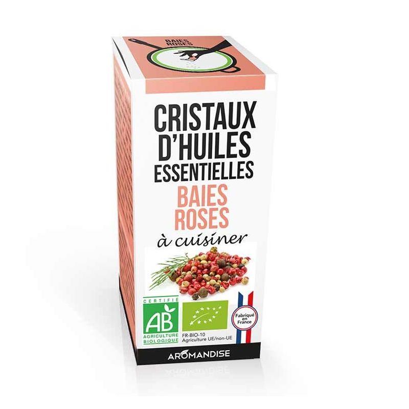 Cristaux d'huiles essentielles BIO à cuisiner, Baies roses - 10g - Aromandise