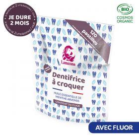 Dentifrice BIO en pastilles à croquer, Menthe (avec fluor) - 120 pastilles - Lamazuna