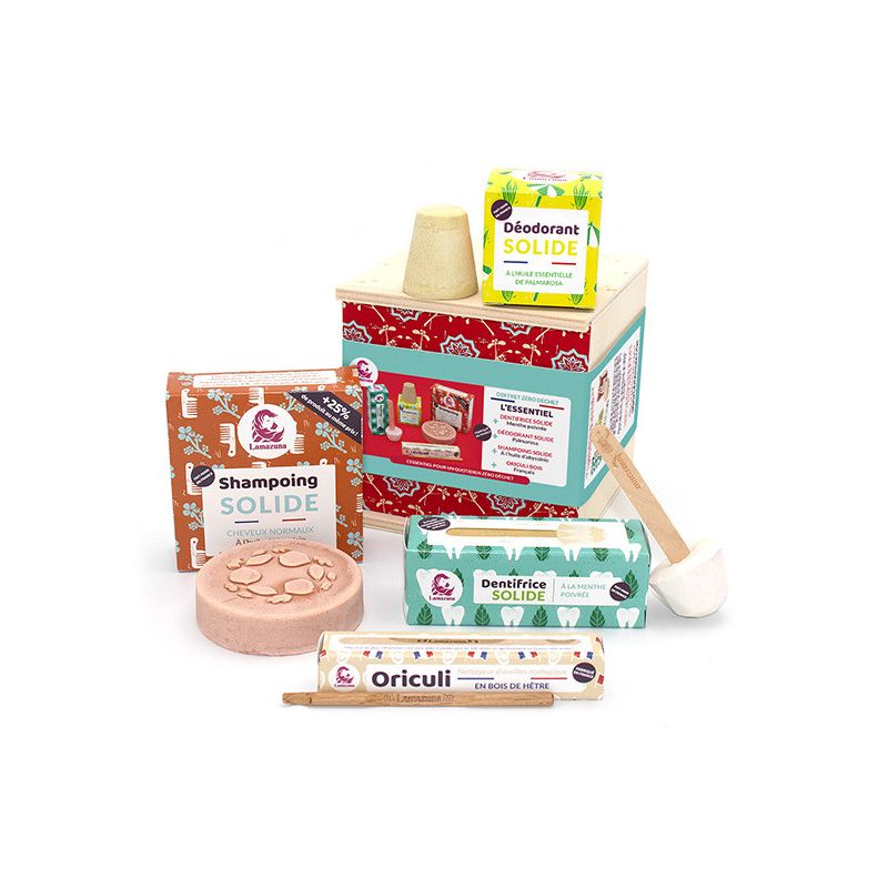 Coffret zéro déchet, L'essentiel - 4 produits dans leur boite en bois - Lamazuna