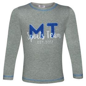 T-shirt manches longues enfant durable "Écusson" Gris (fabriqué au Portugal) - 4 tailles, 2 à 9 ans - MilliTomm