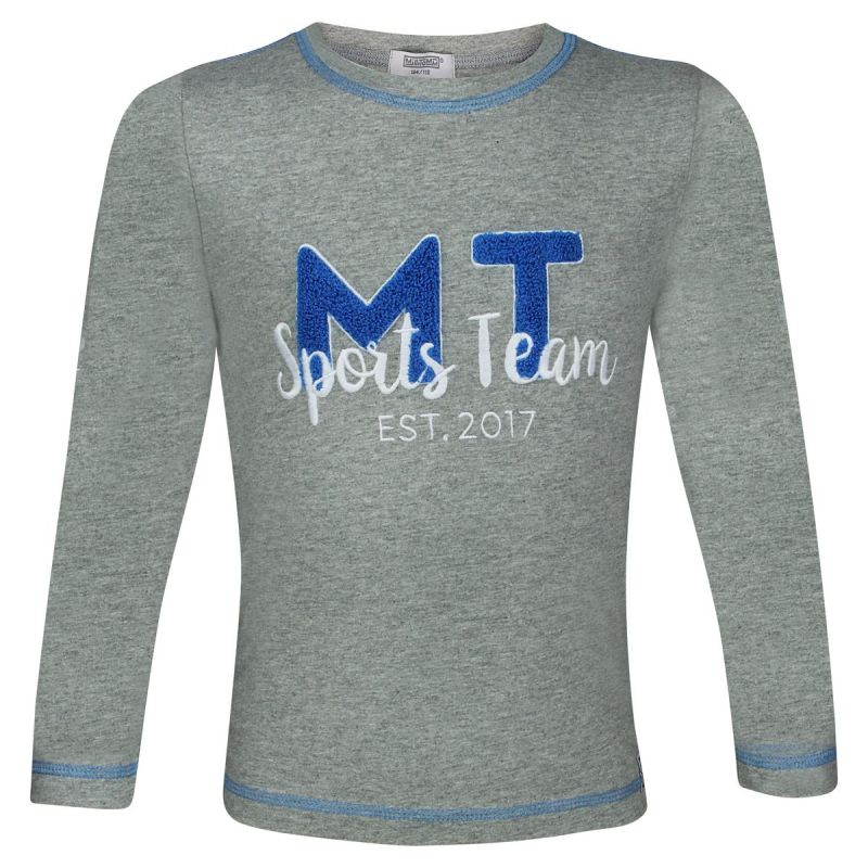 T-shirt manches longues enfant durable "Écusson" Gris (fabriqué au Portugal) - 4 tailles, 2 à 9 ans - MilliTomm