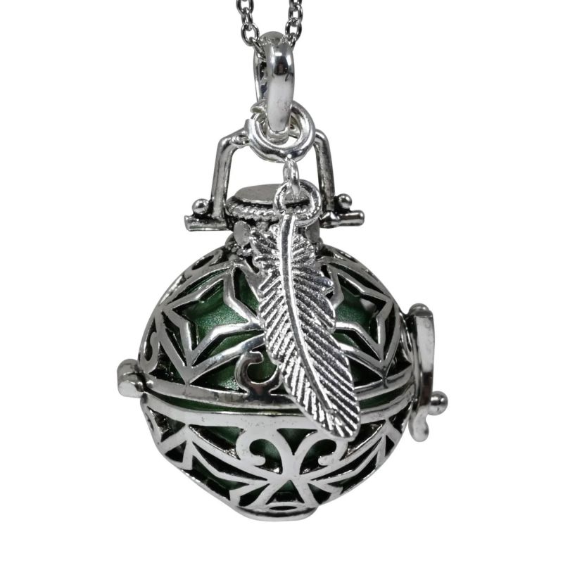 Bola di gravidanza argentata, gabbia a stella, LIDIA - ⌀ 2,2 cm e catena 114cm - Irréversible Bijoux