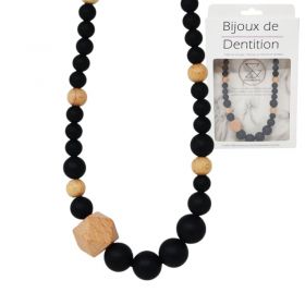 Collier d'allaitement (ou de portage) en silicone - Noir & Bois Irréversible Bijoux