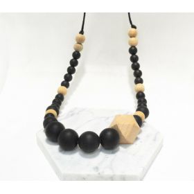 Silikon-Stillhalskette - Schwarz & Holz Irréversible Bijoux