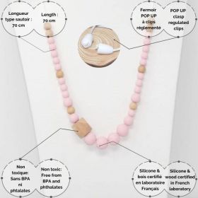 Collier d'allaitement (ou de portage) en silicone - Rose & Bois - Irréversible Bijoux
