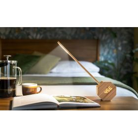 Wecker & Tragbare Schreibtischlampe aus Bambusholz, Octagon One Plus - Gingko Design