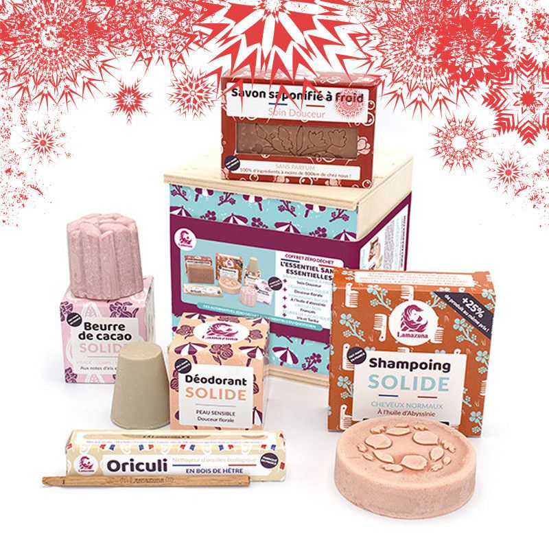 Set regalo a rifiuti zero: L'essenziale, senza oli essenziali - 4 pezzi + scatola di legno - Lamazuna
