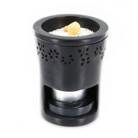 GEO Diffusor aus Stein mit ziseliertem Blumenfries, für Harze und Öle - Les encens du monde