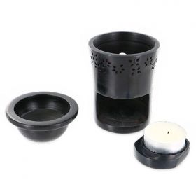 Diffuseur GEO en pierre avec frise de fleurs ciselées, pour résines et huiles - Les encens du monde