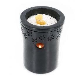 GEO Diffusor aus Stein mit ziseliertem Blumenfries, für Harze und Öle - Les encens du monde