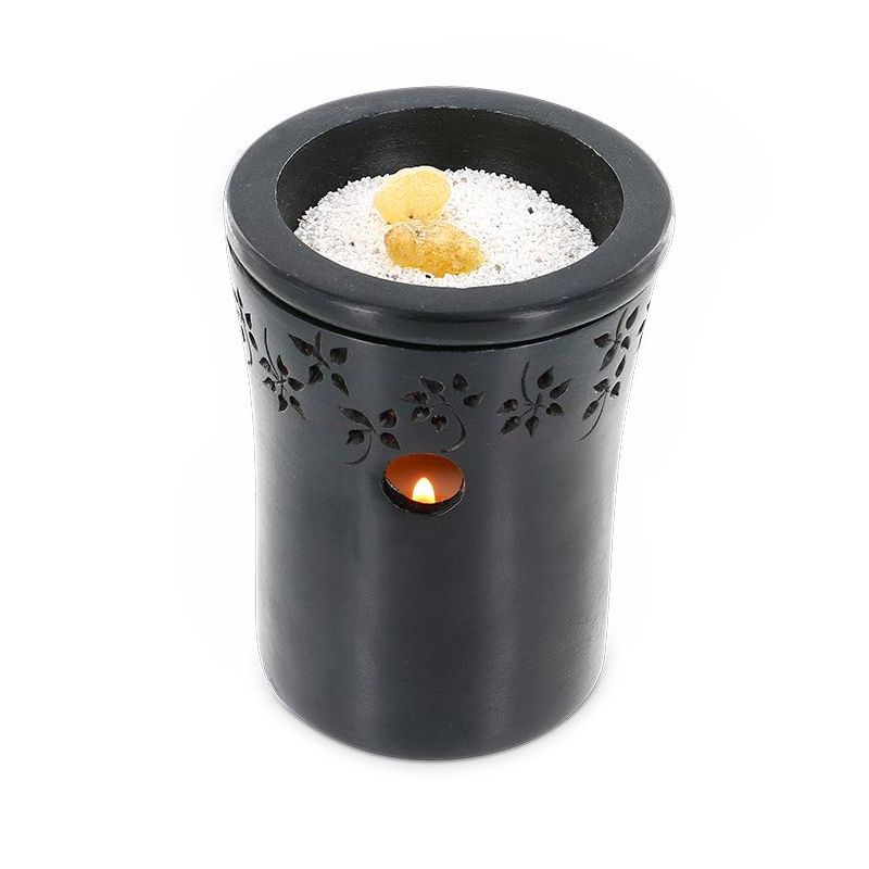 GEO Diffusor aus Stein mit ziseliertem Blumenfries, für Harze und Öle - Les encens du monde
