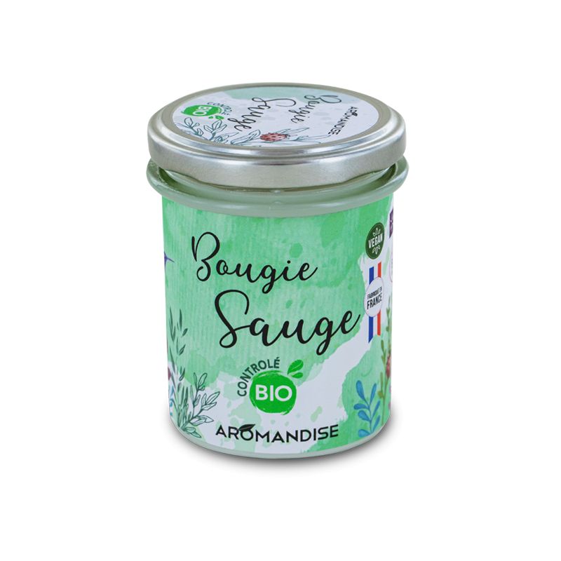 Raumkerze "Salbei" 100% natürlich & Bio mit Sojawachs, 30h - 150g - Aromandise