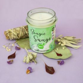 Candela per ambienti 100% naturale e biologica alla salvia con cera di soia, 30h - 150g - Aromandise