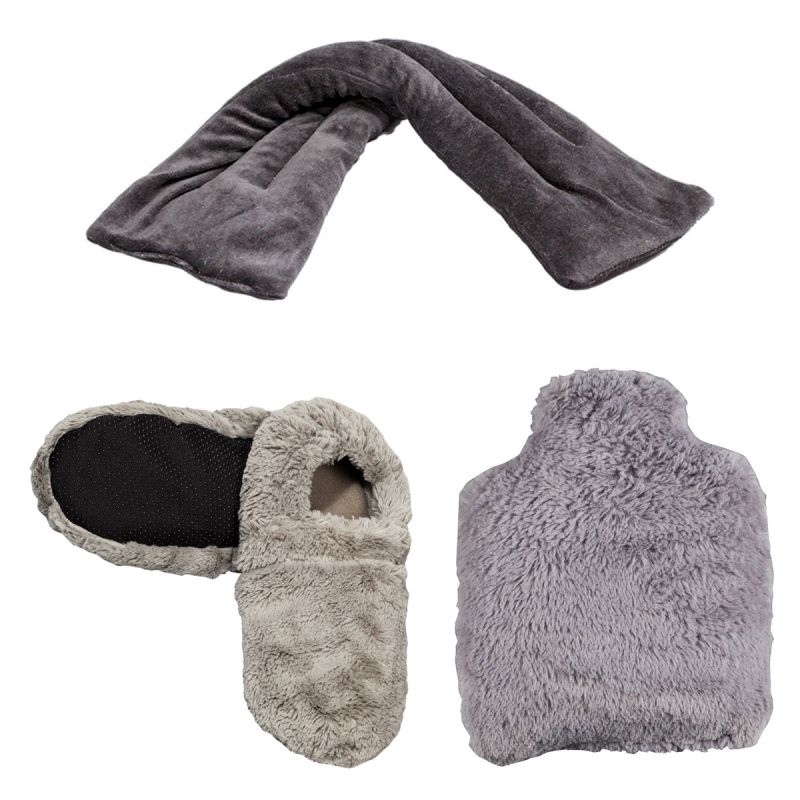Pack: Wärmflasche + Halsband + Fußsack zum Aufwärmen in der Mikrowelle "Grau" - Pelucho (Wohlfühl-Handwerker)