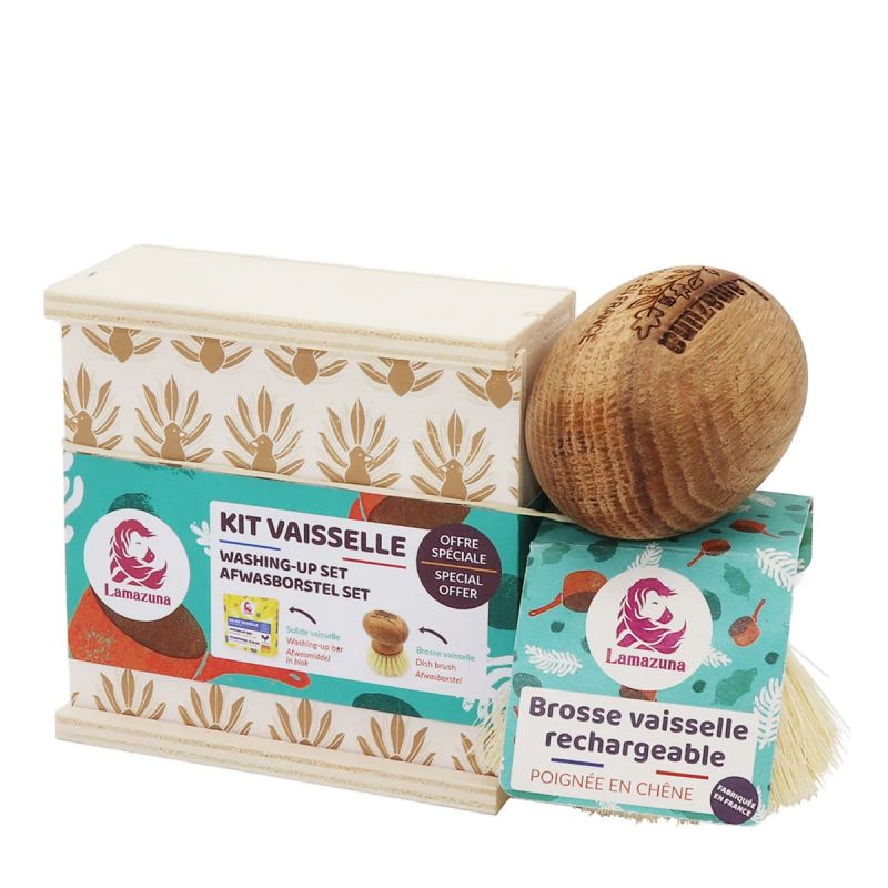 Kit vaisselle solide: Un Savon solide au bicarbonate & Brosse "rechargeable" - Lamazuna