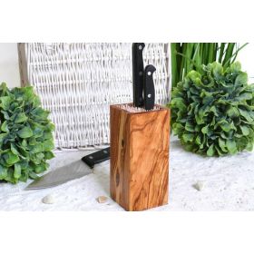 Ceppo di coltelli in legno d'ulivo DESIGN con portapunte in legno - Olivenholz Erleben