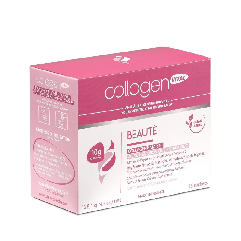 Collagen Vital Beauté, Fermeté, Elasticité, Hydratation et réduction des rides - 15 Sachets, 128g - Vita