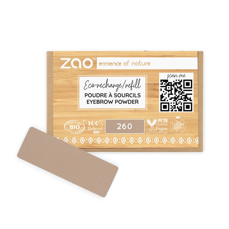 Augenbrauenpuder, leicht und ultra-natürlich (Nachfüllpackung) - 100% natürlich, Bio & Vegan - Nr. 260, Blond - Zao