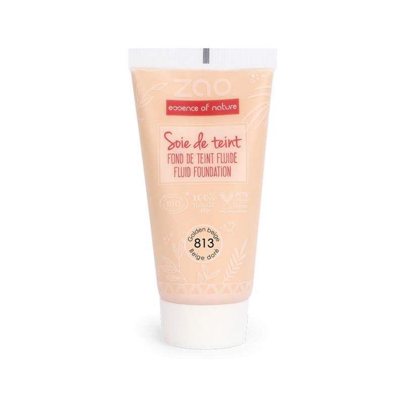 Soie de teint (fondotinta fluido) - 100% naturale, biologico e vegano - N. 813, Beige dorato - Zao