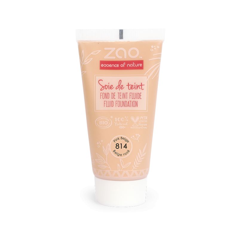 Soie de teint (fondotinta fluido) - 100% naturale, biologico e vegano - N. 814, Beige rosa - Zao