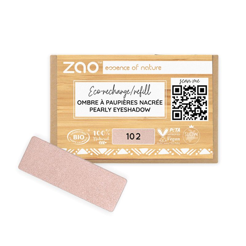 Fard à Paupières nacré (en recharge rectangulaire) - 100% naturel, Bio & Vegan - N° 102, Beige rose - Zao