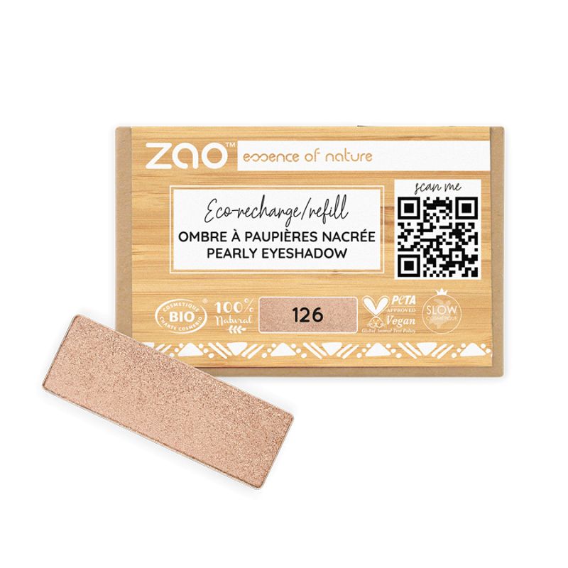Perlmutt Lidschatten (in rechteckiger Nachfüllpackung) - 100% natürlich, bio & vegan - Nr. 126, Goldenes Petal - Zao