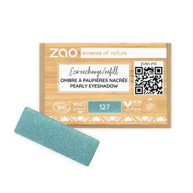 Fard à Paupières nacré (en recharge rectangulaire) - 100% naturel, Bio & Vegan - N° 127, Bleu paon - Zao