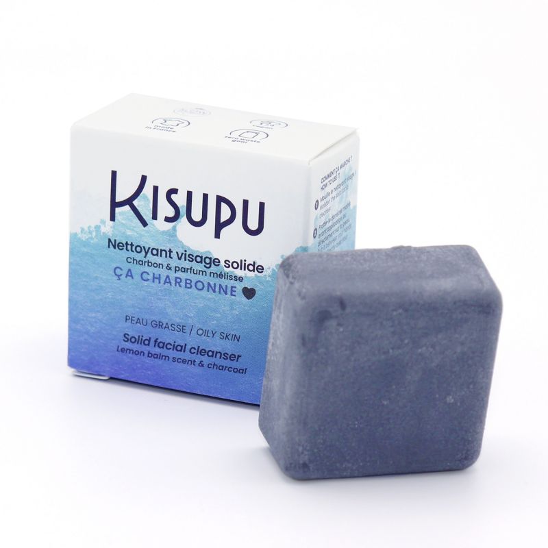 Lavaggio solido per il viso - Pelle grassa, "Ça charbonne" - 28ml - Kisupu