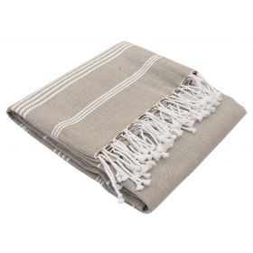 Fouta aus Bio-Baumwolle, Hammam-Kollektion, Weiß & Taupe - 100x200cm - Karawan