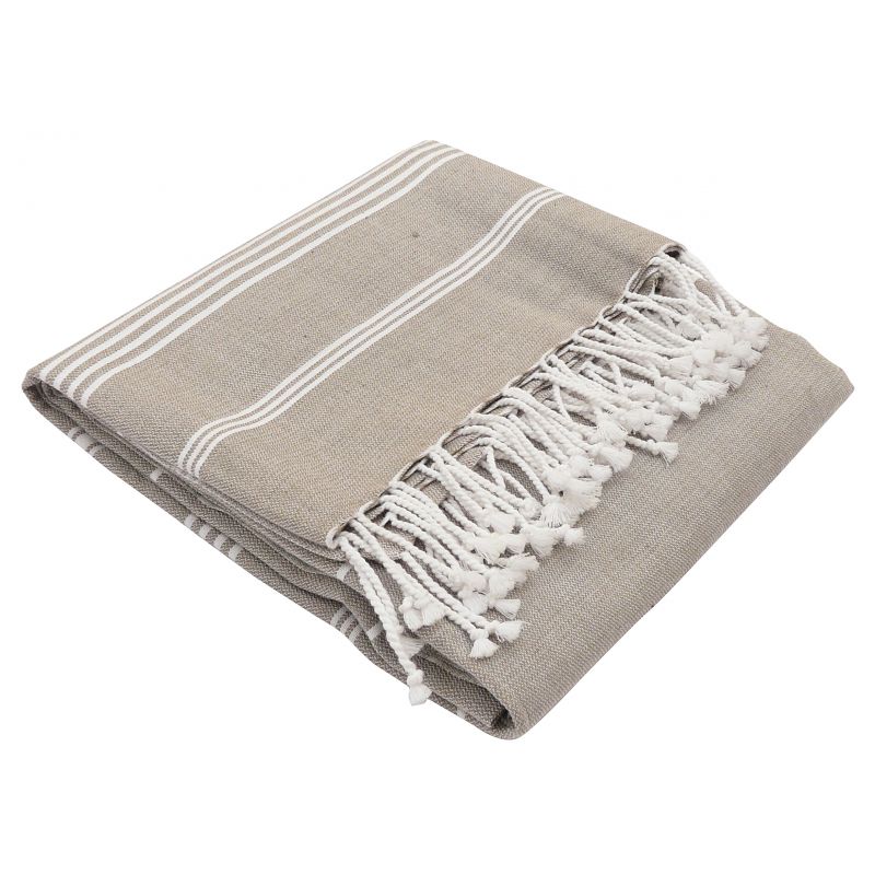 Fouta aus Bio-Baumwolle, Hammam-Kollektion, Weiß & Taupe - 100x200cm - Karawan
