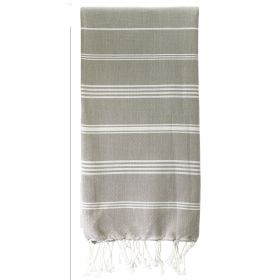 Fouta in cotone biologico, Collezione Hammam, Bianco e Taupe - 100x200cm - Karawan