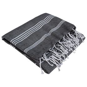 Fouta en coton biologique, Collection HAMMAM, Blanc & anthracite - 100x200cm - Karawan