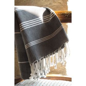 Fouta aus Bio-Baumwolle, Hammam-Kollektion, Weiß & Anthrazit - 100x200cm - Karawan