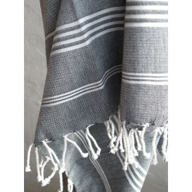 Fouta aus Bio-Baumwolle, Hammam-Kollektion, Weiß & Anthrazit - 100x200cm - Karawan