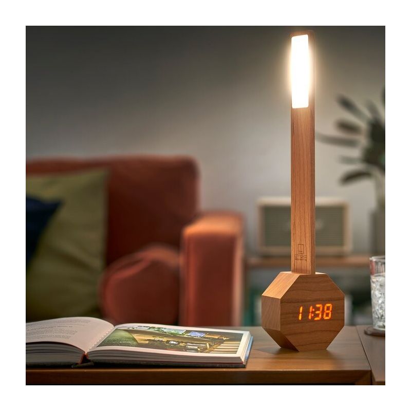 Réveil & Lampe de bureau portable en bois de Cersier, Octagon One Plus - Gingko Design
