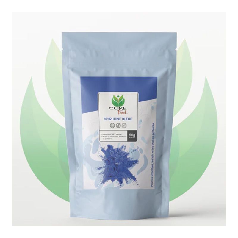 Poudre de Spiruline Bleue ou Phycocyanine (pure), Haute valeur nutritionnelle - 50g - CureFood