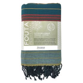 Fouta en coton biologique, Collection EBENE, RedBlue - 100x200cm - Karawan