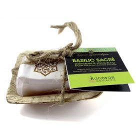 Sapone ayurvedico al Basilico sacro, ammorbidente nella sua foglia di palma - Mini 20g - Karawan