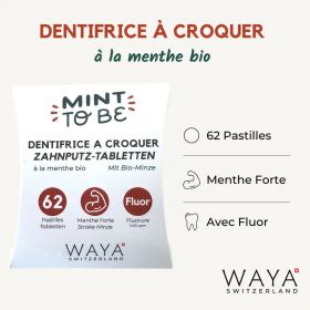 Dentifricio biologico alla menta svizzera, MOD, MOD fluor - 62 compresse - Waya Cosmetics